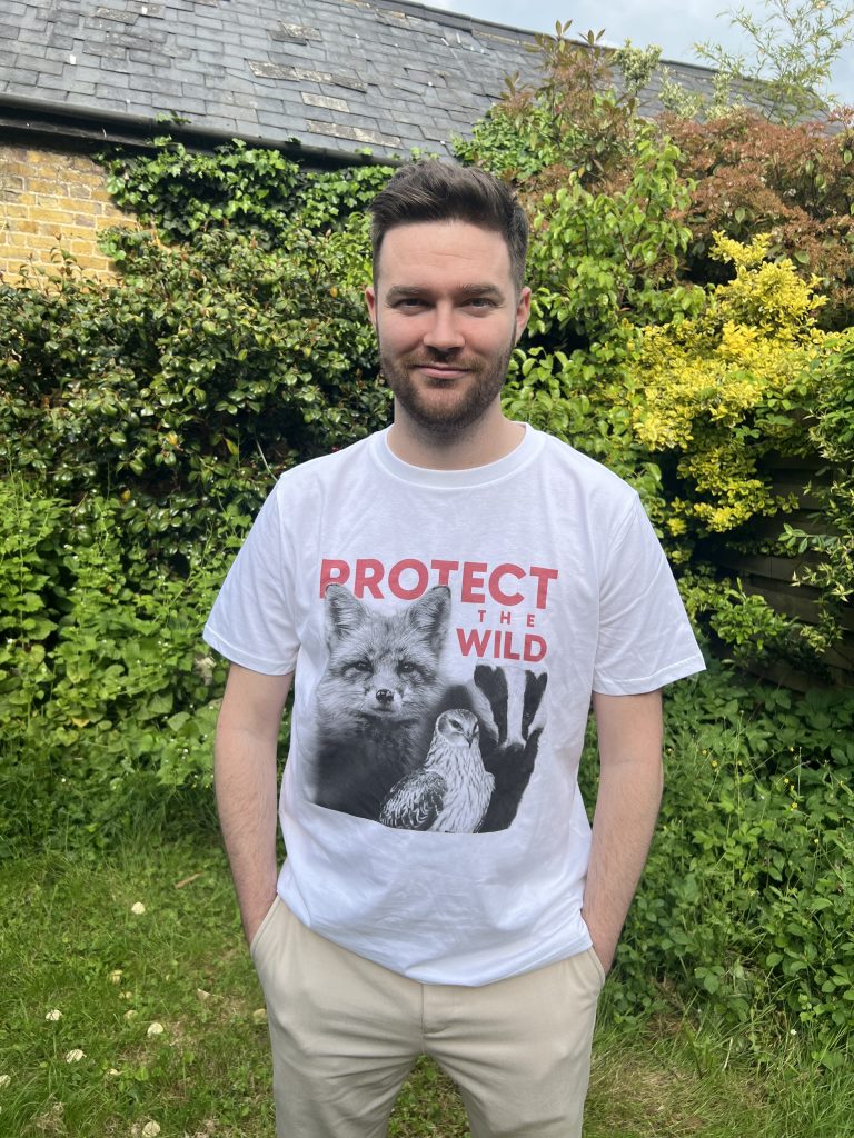 Rob Pownall, founder of Protect the Wild, wearing one of the campaigning group's t-shirts